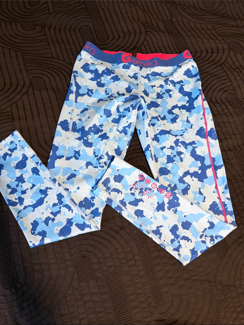 ethika Blue and White Camo Girls' Performance Leggings with Pink Trim
